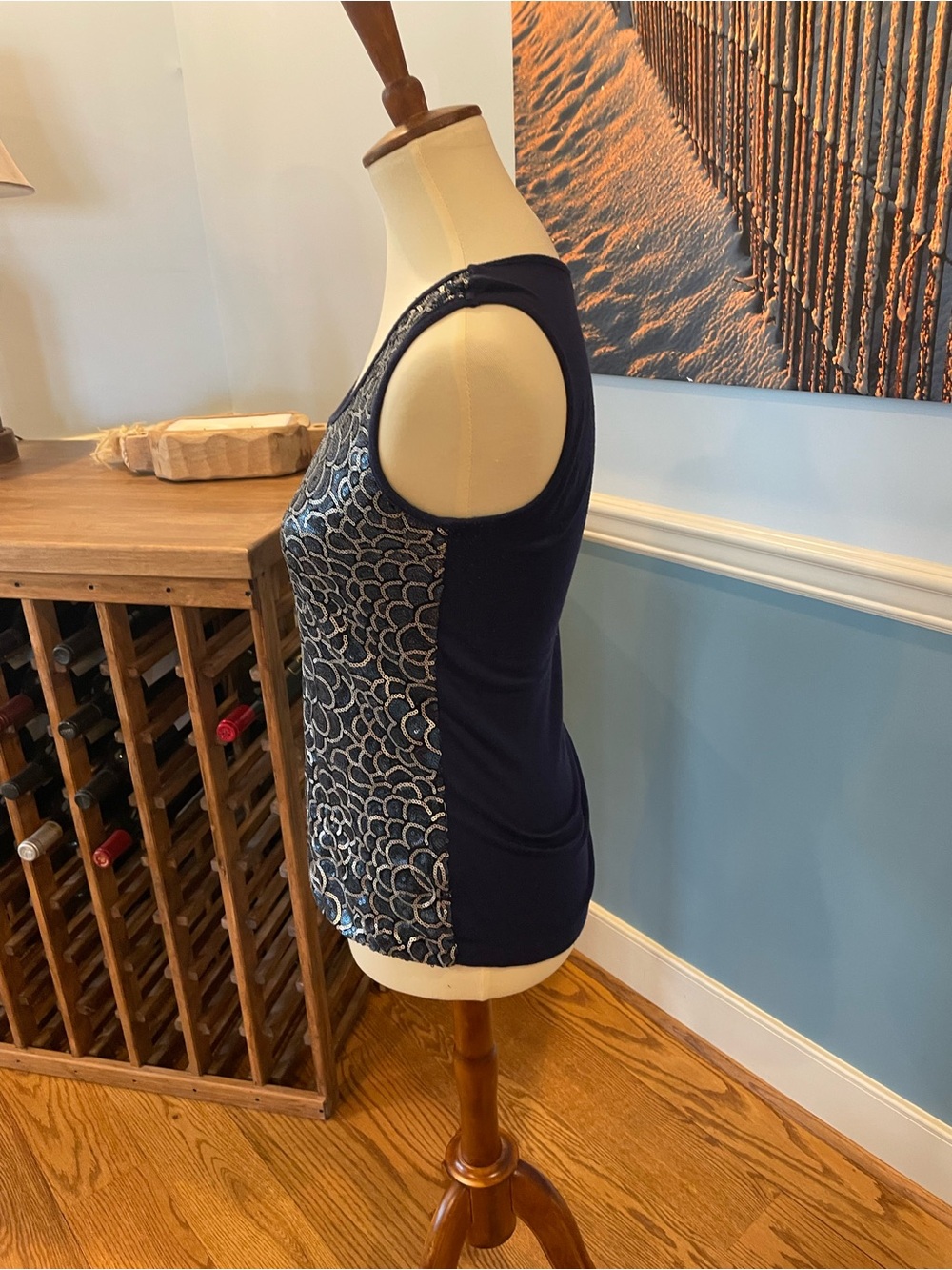 Sleeveless Navy and silver sequin Tank Top - Picture 3 of 5